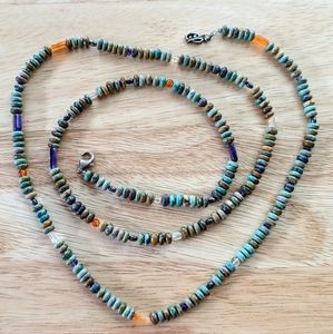 CAROLYN POLLACK American West Green Turquoise, Gemstone, Sterling Necklace 36"